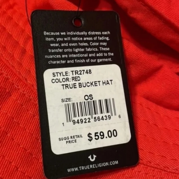 NWT True Religion Brand Jeans BUCKET Hat Cap Red OSFM TR2748 unisex - Picture 3 of 5